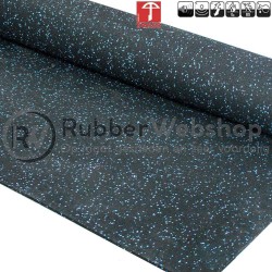 rubber vloer op rol zwart met blauwe spikkels