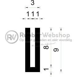 Volrubber U Profiel | binnenmaat 1mm | hoogte 9mm | dikte 1mm