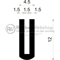 Volrubber U Profiel | 1,5mm inwendig | hoogte 12mm | dikte 1,5mm