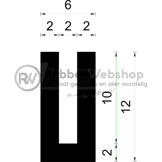 Volrubber U Profiel | binnenmaat 2mm | hoogte 12mm | dikte 2mm