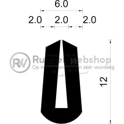 Volrubber U Profiel met afgeronde kanten | binnenmaat 2mm | hoogte 12mm | dikte 2mm