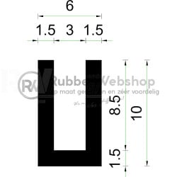 Volrubber U Profiel | binnenmaat 3mm | hoogte 10mm | dikte 1,5mm