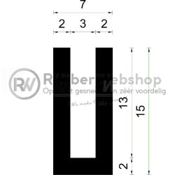 Volrubber U Profiel | binnenmaat 3mm | hoogte 15mm | dikte 2mm