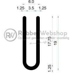 Volrubber U Profiel | binnenmaat 3,5mm | hoogte 19mm | dikte 1,25mm