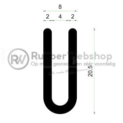 Volrubber U Profiel | binnenmaat 4mm | hoogte 20,5mm | dikte 2mm