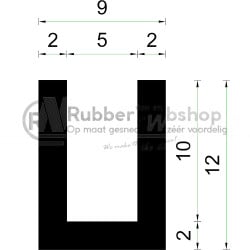 Volrubber U Profiel | binnenmaat 5mm | hoogte 12mm | dikte 2mm