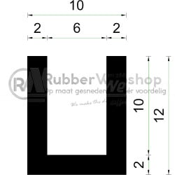 Volrubber U Profiel | binnenmaat 6mm | hoogte 12mm | dikte 2mm