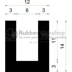 Volrubber U Profiel | binnenmaat 6mm | hoogte 14mm | dikte 3mm