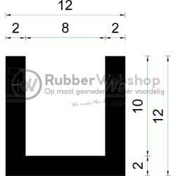 Volrubber U Profiel | binnenmaat 8mm | hoogte 12mm | dikte 2mm