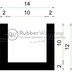 Volrubber U Profiel | binnenmaat 10mm | hoogte 12mm | dikte 2mm