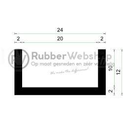 Volrubber U Profiel | binnenmaat 20mm | hoogte 12mm | dikte 2mm