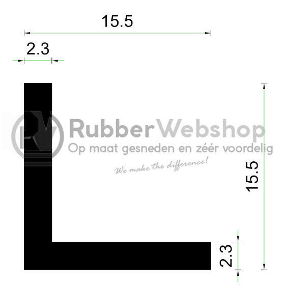 Rubber Hoekprofiel 15.5x15.5mm